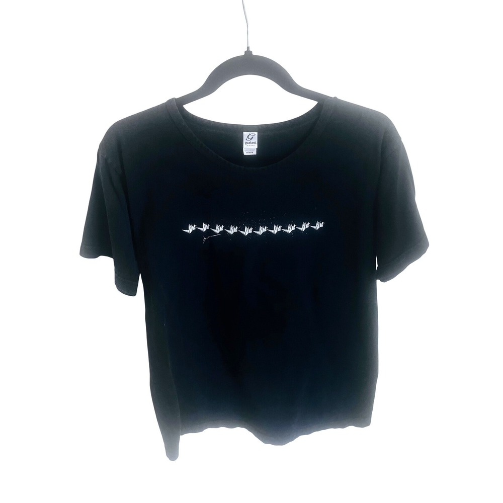 Gaziani Women T-Shirt Medium Black Origami Crane Graphic Streetwear Tee